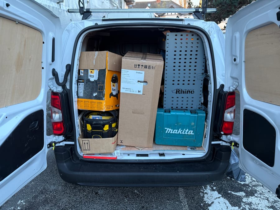 Future Home Energy van loaded with tools and a new boiler ready for a London job